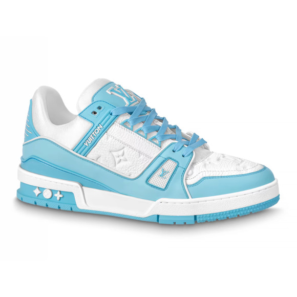 Louis Vuitton Sky Blue Empreinte White Leather Low Trainer Sneaker UK 9 US 10 11 - Picture 1 of 16